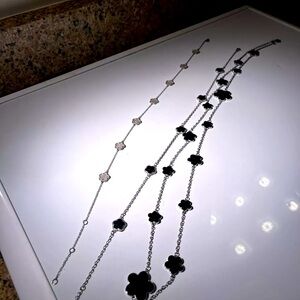 3 Silver Toned Clover Necklaces, Preowned